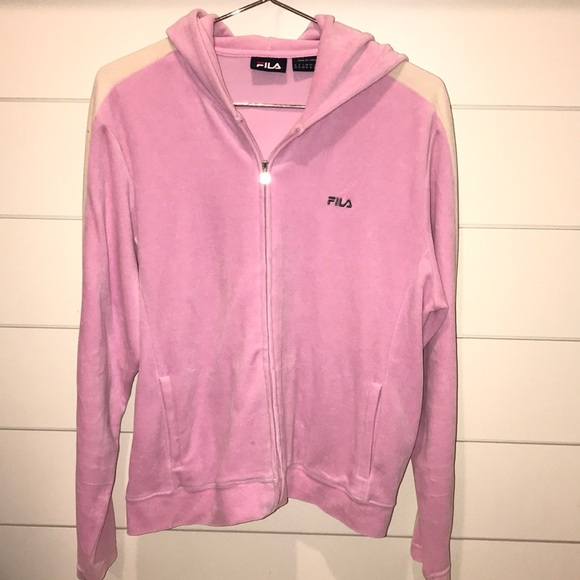 FILA Pink Velour Zip-Up Hooded Jacket - Picture 1 of 9